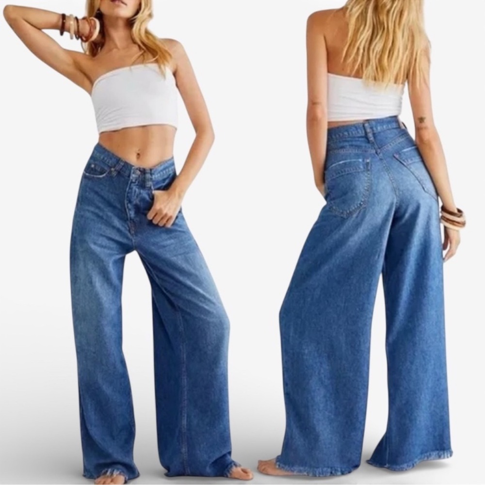 Free People - We The Free - Old West Slouchy Wide Leg Mid Rise Jeans Size 27